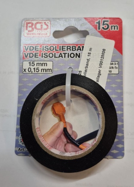 VDE Isolierband schwarz 15mm breit 15 Meter Rolle (3025)